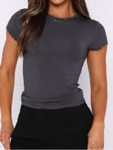 Banana Republic Classic Short Sleeve Crew Neck Top - Charcoal Gray